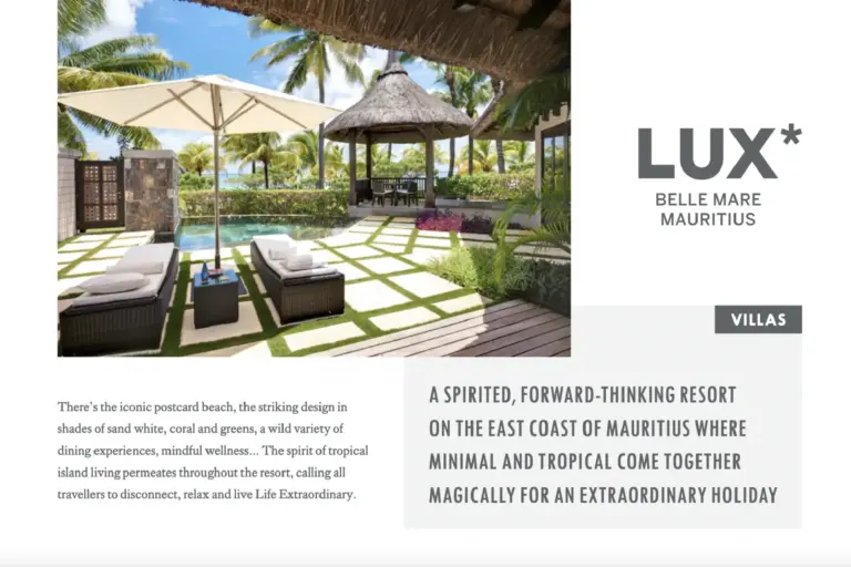 Villen-Broschüre des LUX Belle Mare Resorts, buchbar bei Fenners Reisen