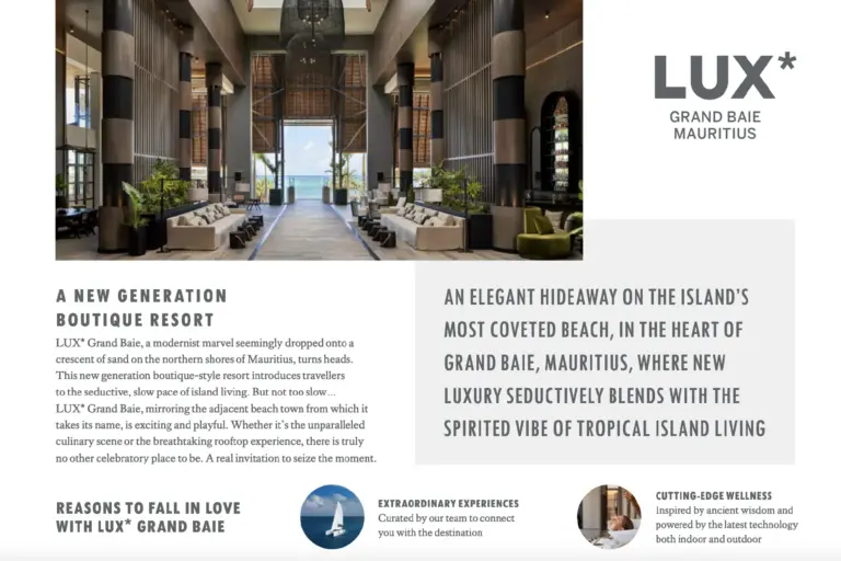Die Broschüre zum LUX Grand Baie Hotel auf Mauritius