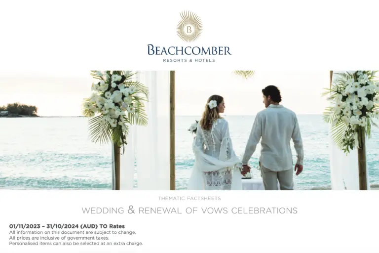 Die Broschüre zu Hochzeiten und Flitterwochen in den Beachcomber Hotels. Sie interessieren sich für eine Hochzeit oder Flitterwochen auf Mauritius? Katharina Fenners plant Ihren unvergesslichen Moment!