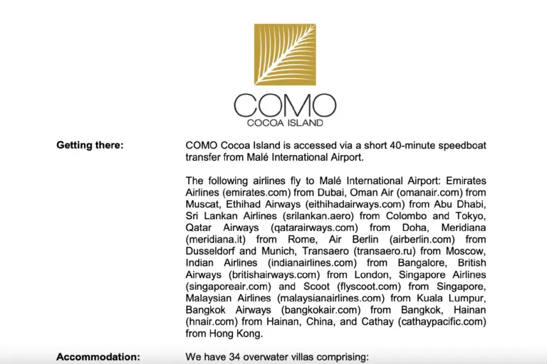 Das Datenblatt des COMO Cocoa Island auf den Malediven mit allen wichtigen Informationen. Noch Fragen? Katharina Fenners berät Sie persönlich!