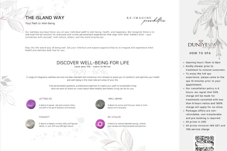 Die Wellness-Broschüre des Mirihi Island Resorts - buchen Sie luxuriöse Entspannung auf den Malediven bei Fenners Reisen!