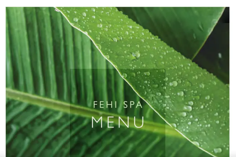 Das Spa-Menü des Fehi Spa gibt einen Überblick über das vielseitige Wohlfühlprogramm des Seaside Finolhu Baa Atoll Maldives auf den Malediven. buchbar bei Fenners Reisen!