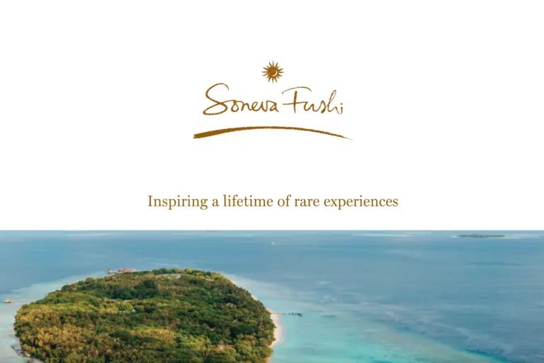 Die Hotelbroschüre des Soneva Fushi auf den Malediven. Noch Fragen? Katharina Fenners berät Sie individuell und persönlich!