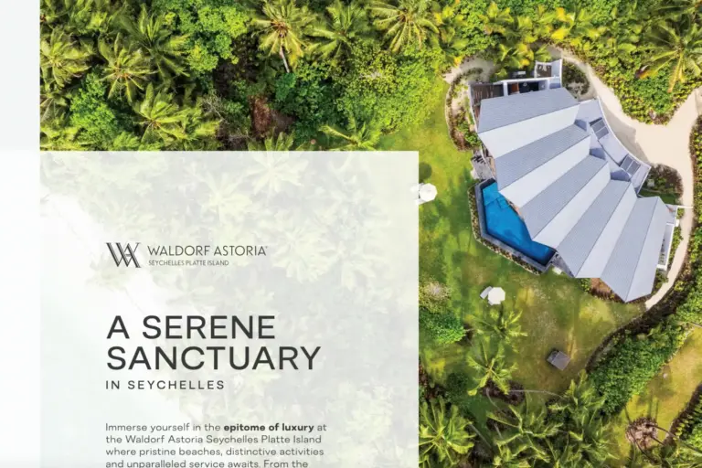 Die Broschüre des luxuriösen Waldorf Astoria Seychelles Platte Island. Noch Fragen? Katharina Fenners berät Sie individuell und persönlich!