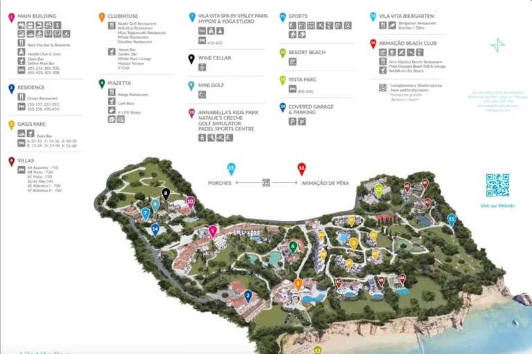 Die Hotelkarte des Vila Vita Parc gibt einen Überblick über alle Einrichtungen des 5-Sterne-Resorts. Katharina Fenners gestaltet Ihren maßgeschneiderten Luxusurlaub in Portugal!