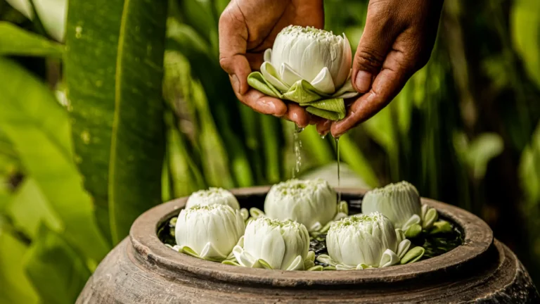 Wellnessritual mit Blüten in Phum Baitang in Kambodscha - bereisen Sie das Land individuell und lassen Sie sich verzaubern und verwöhnen! Katharina Fenners kennt die besten Resorts und Hotels und berät Sie persönlich.